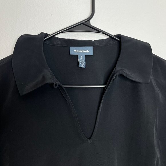 ModCloth Black Long Sleeve Collared V-Neck Shirt‎ Dress Size Small - Picture 6 of 9